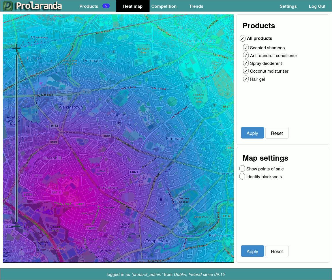 Screenshot of platform's geographical heat map